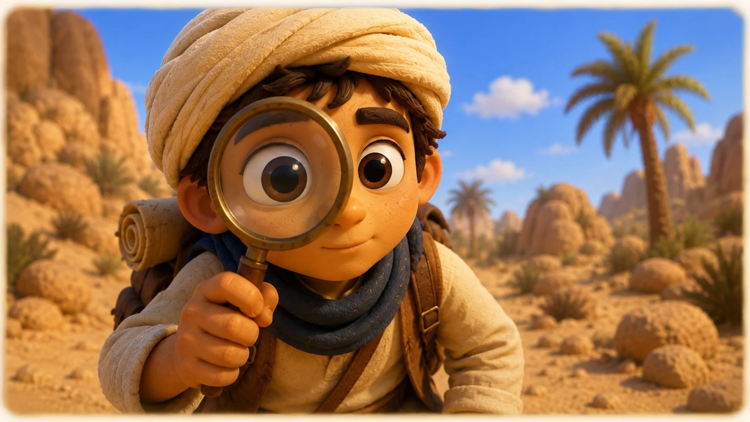 Explorer with magnifying glass